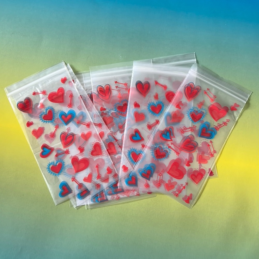 25 pcs Valentine's Bags Plastic Bags 3.5"x6.5" Inches